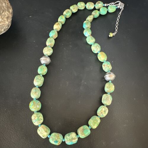 Navajo Blue Green Turquoise Necklace | Sterling Silver | 20" | Authentic Native American Handmade | 15253