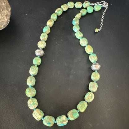 Navajo Blue Green Turquoise Necklace | Sterling Silver | 20" | Authentic Native American Handmade | 15253