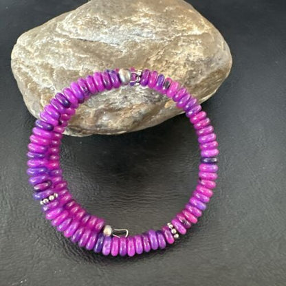 Navajo Purple Sugilite Bead Bracelet | 6mm | Stainless Steel Memory Wire | Authentic Native American Handmade | 17615