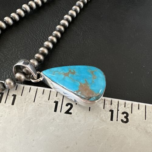 Navajo Blue Kingman Turquoise Pendant Necklace | Sterling Silver | 20" | Authentic Native American Handmade | 17011