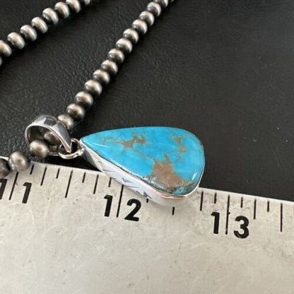 Navajo Blue Kingman Turquoise Pendant Necklace | Sterling Silver | 20" | Authentic Native American Handmade | 17011