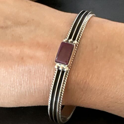 Navajo Purple Spiny Oyster Cuff Bracelet | Sterling Silver | Authentic Native American Handmade | 15159