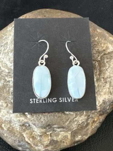 Navajo Blue Larimar Dangle Earrings | Sterling Silver | Authentic Native American Handmade | 17296 - Masha USA