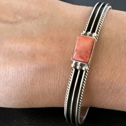 Navajo Purple Spiny Oyster Cuff Bracelet | Sterling Silver | Authentic Native American Handmade | 15160