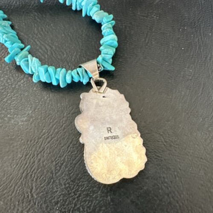 Navajo Blue Turquoise Coral Pendant Necklace | Sterling Silver Pearls | 20" | Authentic Native American Handmade | 17541