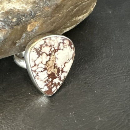 Women's Wild Horse Turquoise Ring | Navajo Sterling Silver | Sz 7 Adjustable | Authentic Native American Handmade | 15551