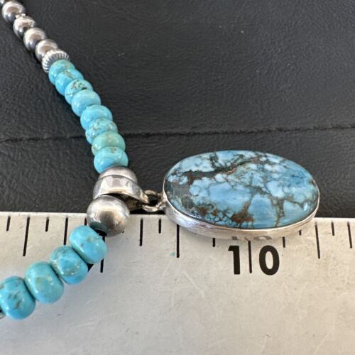 Navajo Men's Blue Spiderweb Turquoise Pendant Necklace | Sterling Silver | Authentic Native American Handmade | 17115 - Masha USA