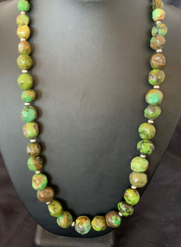 Navajo Green Graduated Turquoise Necklace | Sterling Silver | Authentic Native American | 22" | 11708