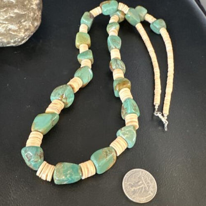 Santo Domingo Green Nugget Turquoise Necklace | Sterling Silver | 30" | Authentic Native American Handmade | 15291 - Masha USA