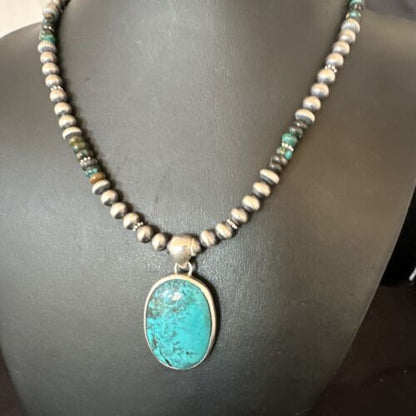 Men's Navajo Blue Spiderweb Turquoise Pendant Necklace | Sterling Silver | Authentic Native American Handmade | 16243 - Masha USA