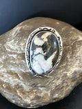 White Buffalo Turquoise Navajo Ring | Sterling Silver | Sz 9 | Authentic Native American Handmade | 16388