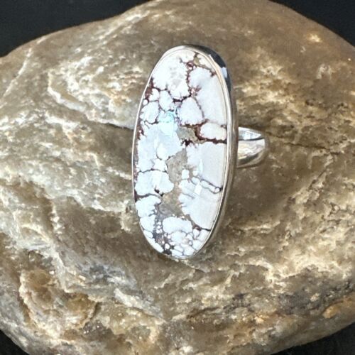 Women's Wild Horse Turquoise Ring | Navajo Sterling Silver | Sz 7 Adjustable | Authentic Native American Handmade | 15549