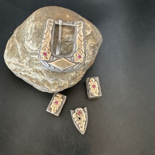 14k Gold Rubies Ranger Belt Buckle | Sterling Silver | Navajo Handmade | 16968