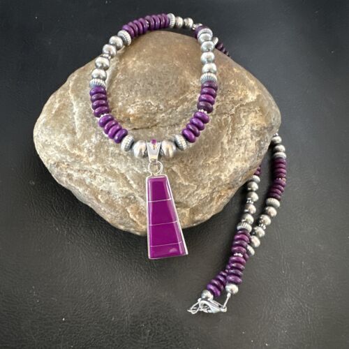 Navajo Purple Sugilite Inlay Pendant Necklace | Sterling Silver | Authentic Native American Handmade | 16763 - Masha USA