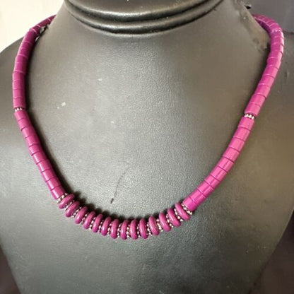 Stabilized Purple Sugilite Beads Silver Tubes Necklace | Graduated | Authentic Native American | 19" | 10471