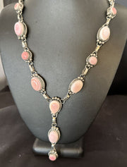 Navajo Pink Conch Lariat Necklace | Sterling Silver Pendant | 30" | Authentic Native American Handmade | 15869