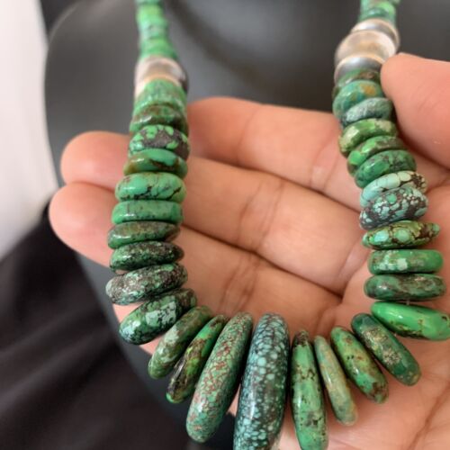 Navajo Sterling Silver Green Turquoise Bead Necklace | Graduated | Authentic Native American | 20" | 13237