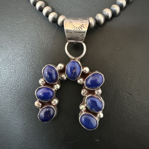 Navajo Horseshoe Naja Blue Lapis Pendant Necklace | Sterling Silver | Authentic Native American Handmade | 15752