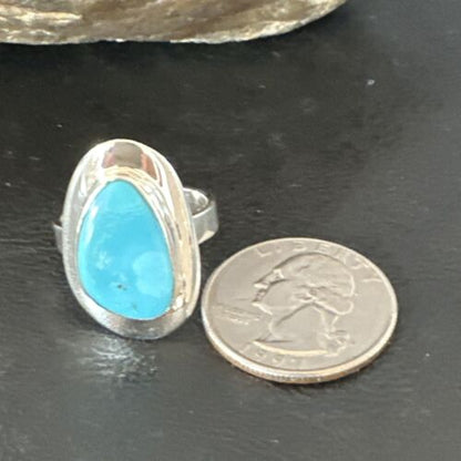 Navajo Blue Kingman Turquoise Ring | Sterling Silver | Sz 8 | Authentic Native American Handmade | 16588
