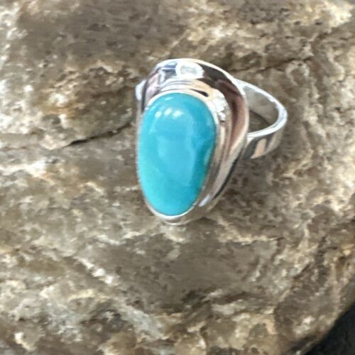 Navajo Sterling Silver Blue Kingman Turquoise Ring | Sz 8.5 | Authentic Native American Handmade | 16594