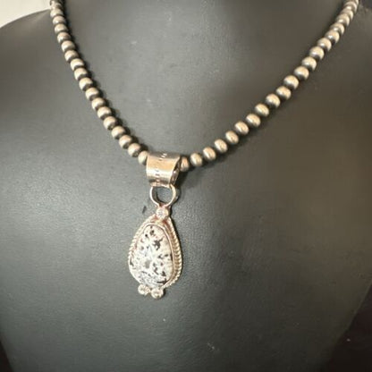 Men's White Buffalo Turquoise Pendant | Navajo Pearls Sterling Silver Necklace 21" | 17333