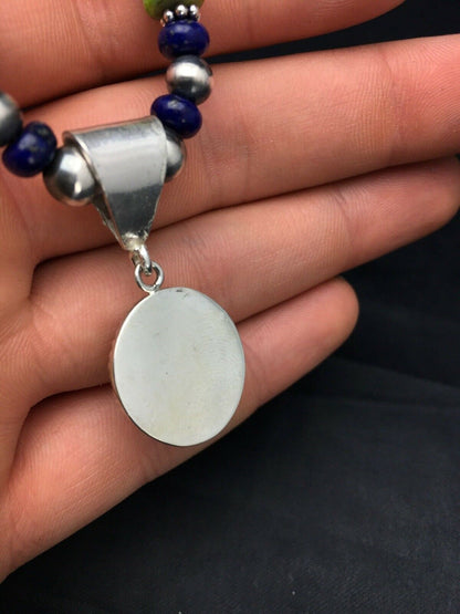 Navajo Green Turquoise and Lapis Necklace with Gaspeite Pendant | Sterling Silver | 23" | 2819