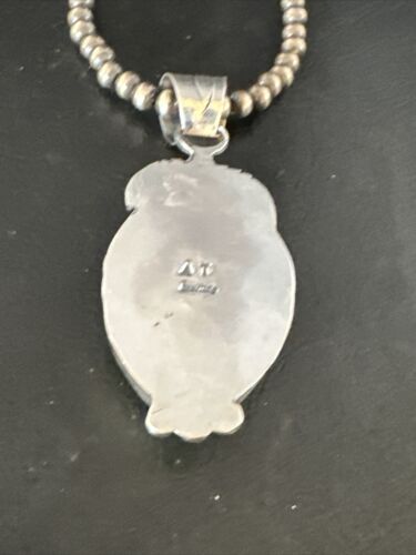 Navajo Pearls Sterling Silver Necklace Pendant | Blue Turquoise #8 | Authentic Native American Handmade | 14856