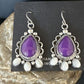 Navajo Purple Sugilite White Mother of Pearl Earrings | Sterling Silver | 1" | Authentic Native American Handmade | 15334