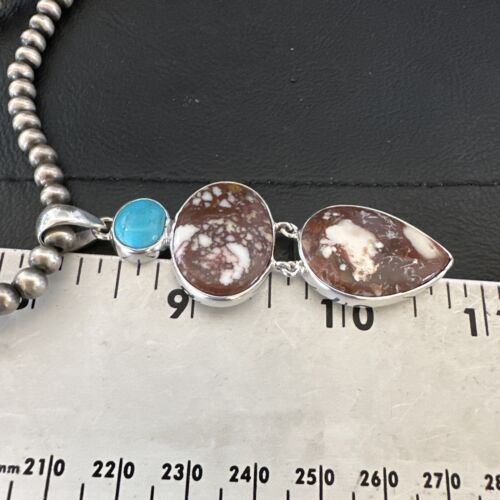 Navajo Wild Horse Blue Kingman Turquoise Necklace | Sterling Silver | 17321