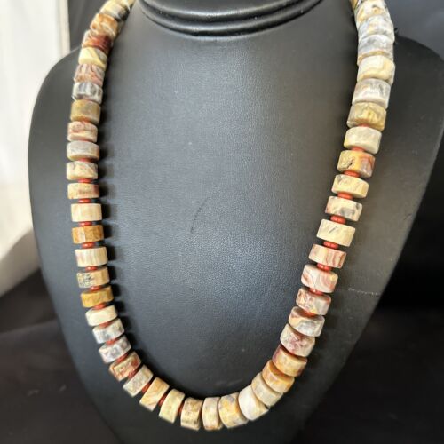 Southwestern Yellow Red Jasper Coral Necklace | 12mm Sterling Silver | Authentic Native American Handmade | 20" | 14433
