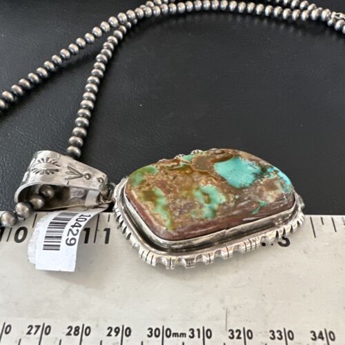 Men's Navajo Blue Green Royston Turquoise Pendant Necklace | Sterling Silver | Native American Handmade | 10429
