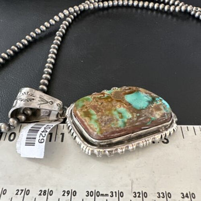Men's Navajo Blue Green Royston Turquoise Pendant Necklace | Sterling Silver | Native American Handmade | 10429