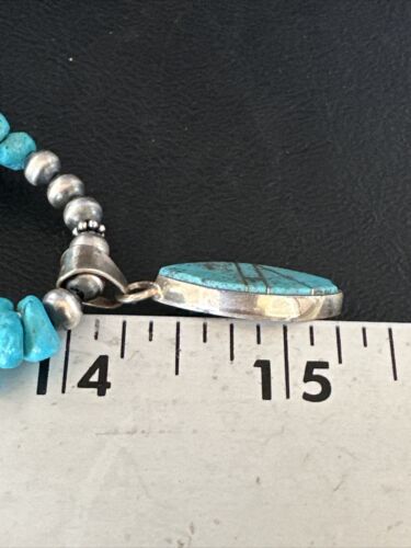 Navajo Kingman Turquoise Pendant Necklace | Sterling Silver | 22" | Authentic Native American Handmade | 14835