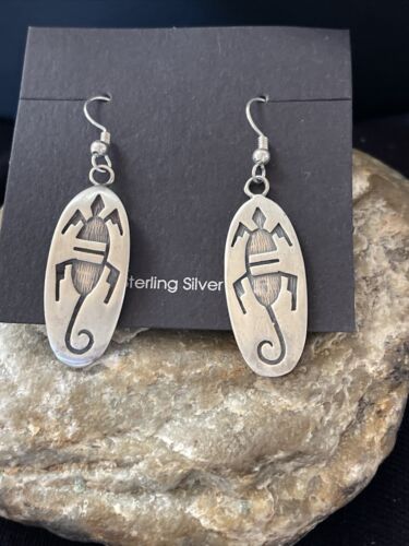 Hopi Gecko Lizard Dangle Earrings | Sterling Silver | Authentic Native American Handmade | 01505