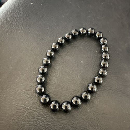 Black Onyx Bead Stretch Bracelet | 7mm | 7.5" | Sterling Silver | 17592