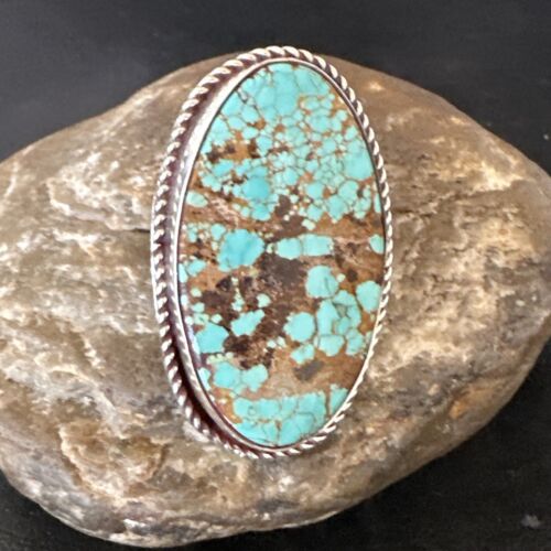 Men's Women's Blue Turquoise #8 Navajo Ring | Sterling Silver | Sz 10 | Authentic Native American Handmade | 16640