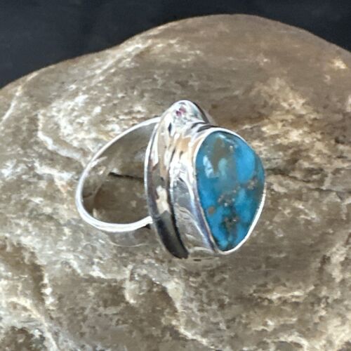 Navajo Blue Kingman Turquoise Ring | Sterling Silver | Sz 9 | Authentic Native American Handmade | 16587