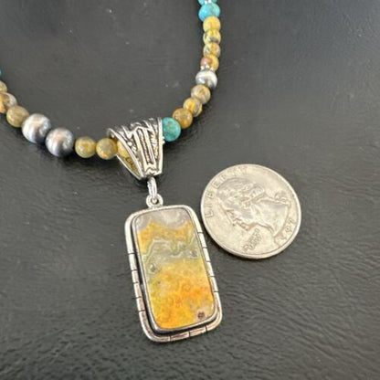 Men's BumbleBee Jasper Pendant Necklace | Navajo Pearls | Sterling Silver | Authentic Native American Handmade | 16880 - Masha USA