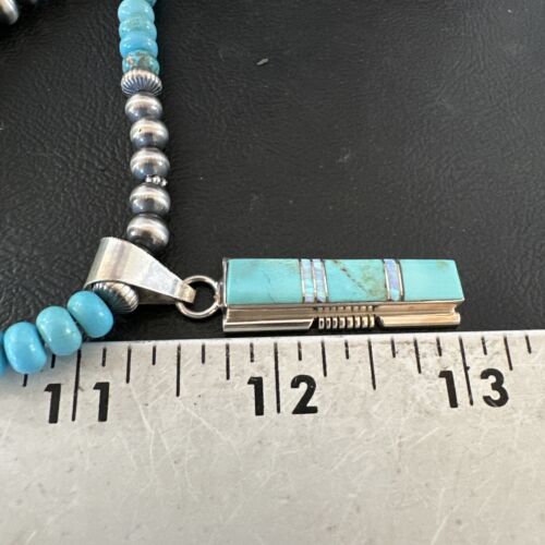 Turquoise #8 Inlay Pendant Necklace | Navajo Sterling Silver | Authentic Native American Handmade | 17073