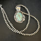 Navajo Blue Golden Hills Turquoise Pendant Necklace | Sterling Silver Pearls | Authentic Native American Handmade | 14997