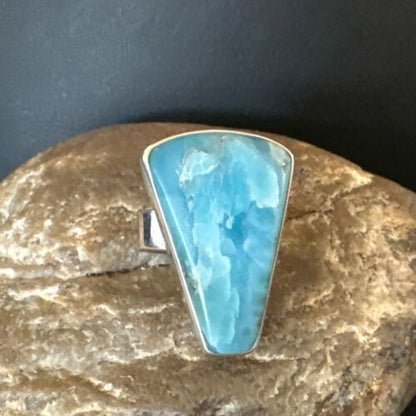 Navajo Blue Larimar Ring | Sterling Silver | Sz 7 | Authentic Native American Handmade | 17656