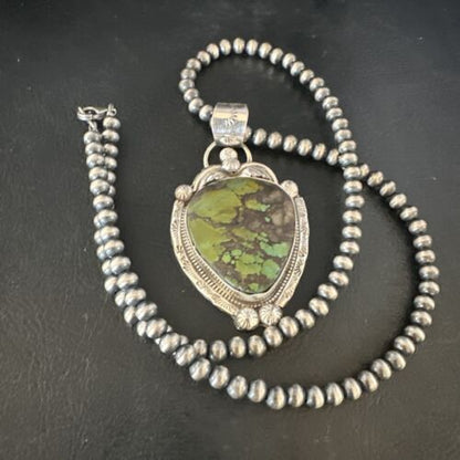 Navajo Green Turquoise Necklace | Sterling Silver | Authentic Native American Handmade | 15038