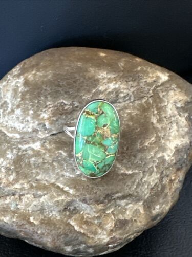 Navajo Green Mojave Turquoise Ring | Sterling Silver | Sz 7 | Authentic Native American Handmade | 15594