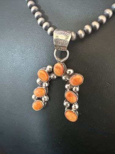 Navajo Spiny Oyster Naja Pendant Necklace | Sterling Silver | 20" | Authentic Native American Handmade | 15758