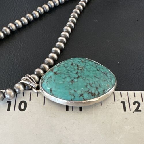 Men's Navajo Blue Spiderweb Turquoise Pendant Necklace | Sterling Silver | Authentic Native American Handmade | 16216