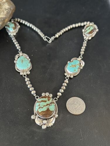 Navajo Blue #8 Turquoise Pendant Necklace | Sterling Silver | Authentic Native American Handmade | 15250