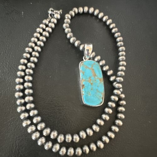 Navajo Blue Kingman Turquoise Pendant Necklace | Sterling Silver | 20" | Authentic Native American Handmade | 16700