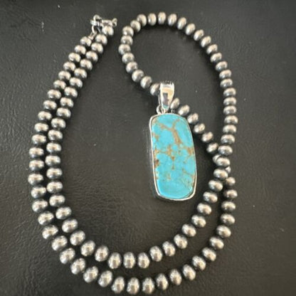 Navajo Blue Kingman Turquoise Pendant Necklace | Sterling Silver | 20" | Authentic Native American Handmade | 16700