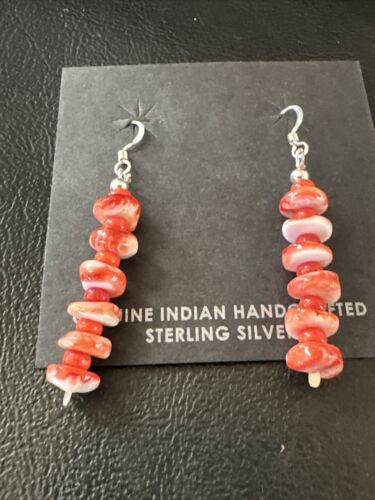 Navajo Red Spiny Oyster Bead Earrings | 6mm | Sterling Silver | Authentic Native American Handmade | 15844