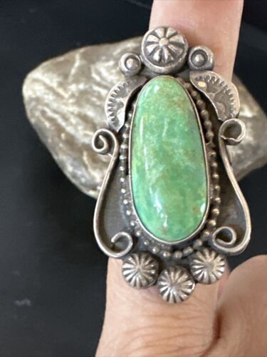 Navajo Green Turquoise Ring | Sterling Silver | Sz 8 | Authentic Native American Handmade | 15918